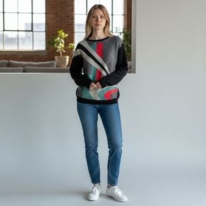 Vintage Rene‎ Derhy Paris Lambswool Angora Sweater Abstract Pattern CN-21